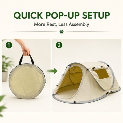 Quick pop-up pet tent setup with carry bag
