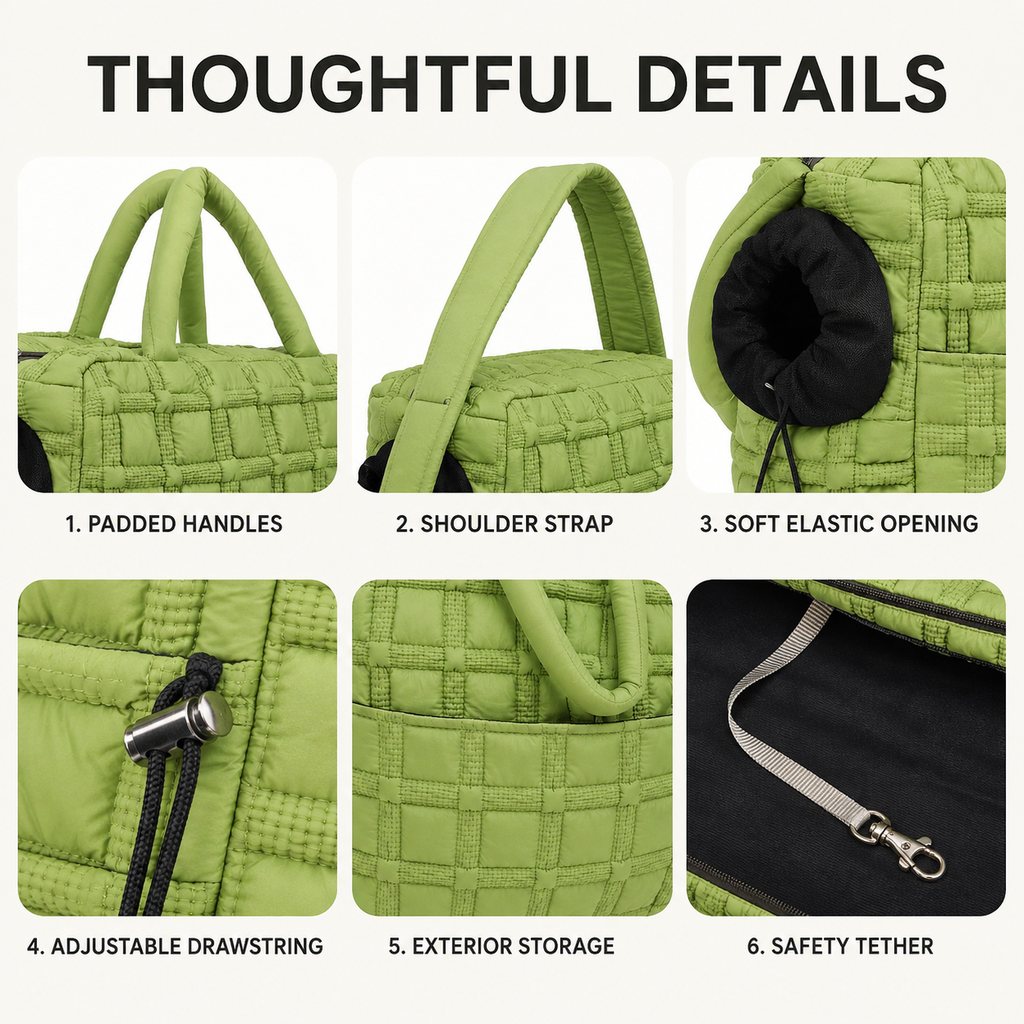 Paws in Awe Quilted Pet Carrier Tote for Cats & Small Dogs – Easy Hand & Shoulder Carry for Walks, Errands & Everyday Outings image 9