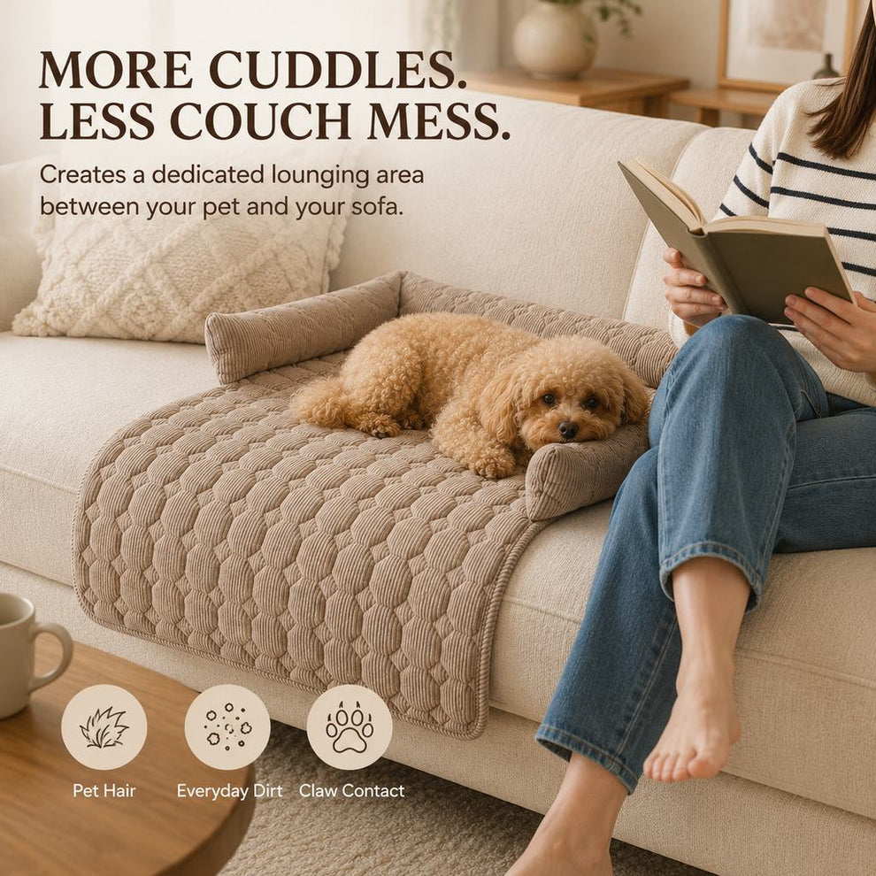White quilted pet couch bed with bolster