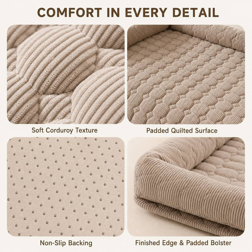 Gray quilted pet sofa protector for dogs and cats