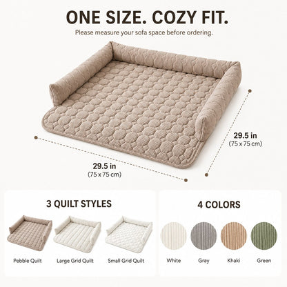 Khaki corduroy pet couch bed with three bolsters
