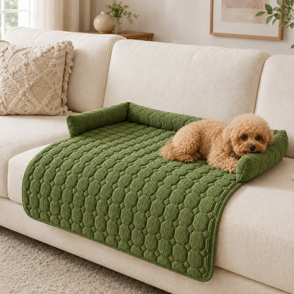 Green quilted pet couch protector bed