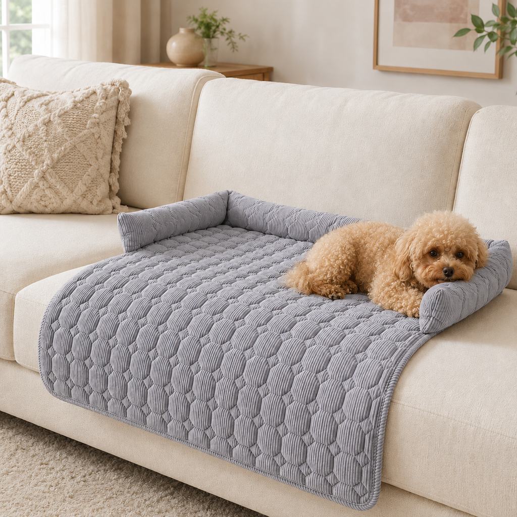 Soft corduroy texture quilted pet bed detail