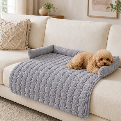 Soft corduroy texture quilted pet bed detail