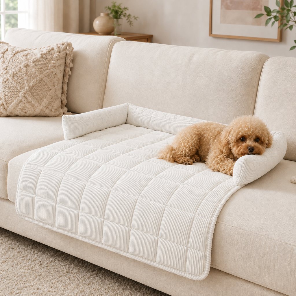 Raised bolster pet lounger headrest detail