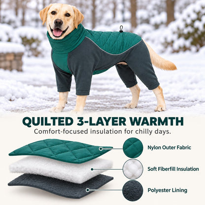 quilted three-layer winter dog snowsuit construction