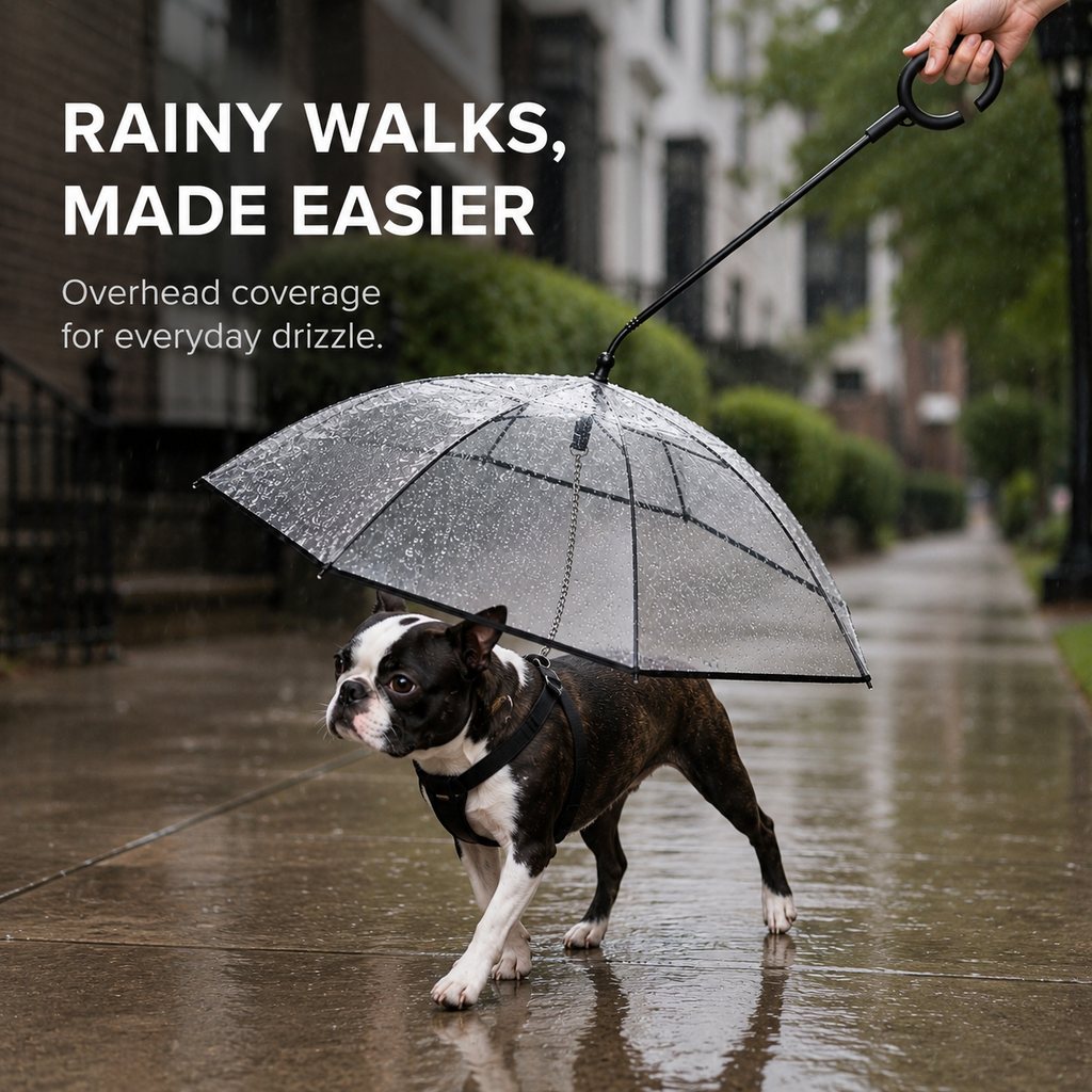 Rainy walks made easier with clear dog umbrella