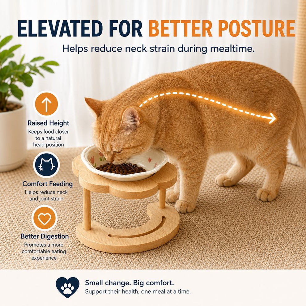 Paws in Awe Elevated Ceramic Pet Bowl with Wooden Stand for Cats & Small Dogs image 4