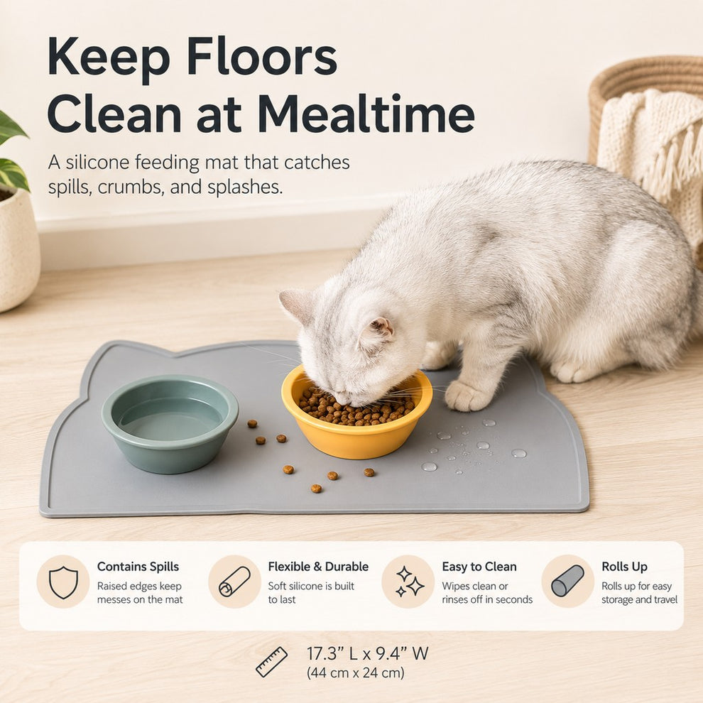 Paws in Awe Raised-Edge Silicone Pet Feeding Mat for Cats & Dogs - Keeps Floors Clean at Mealtime image 2