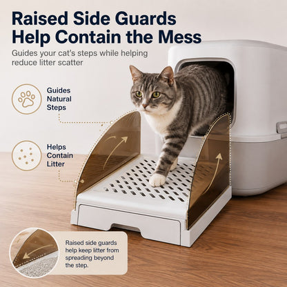 Adjustable Cat Litter Box Step with Pull-Out Tray for Cleaner Floors image 4