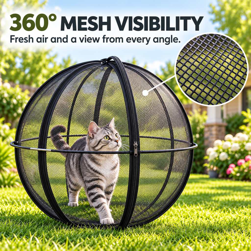 black rolling cat playpen with breathable 360 degree mesh visibility