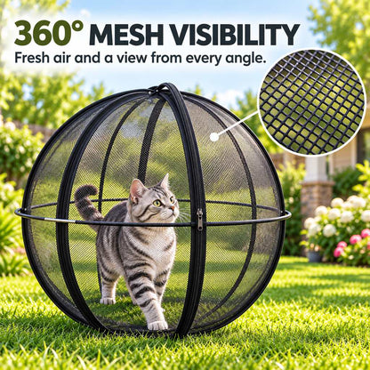 black rolling cat playpen with breathable 360 degree mesh visibility