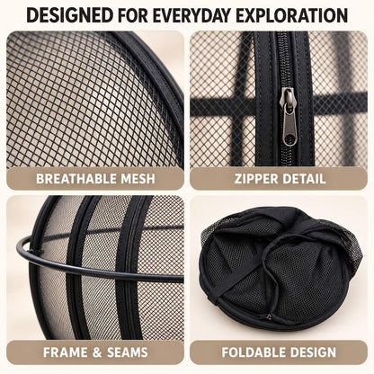 black rolling cat playpen mesh zipper frame and folded details