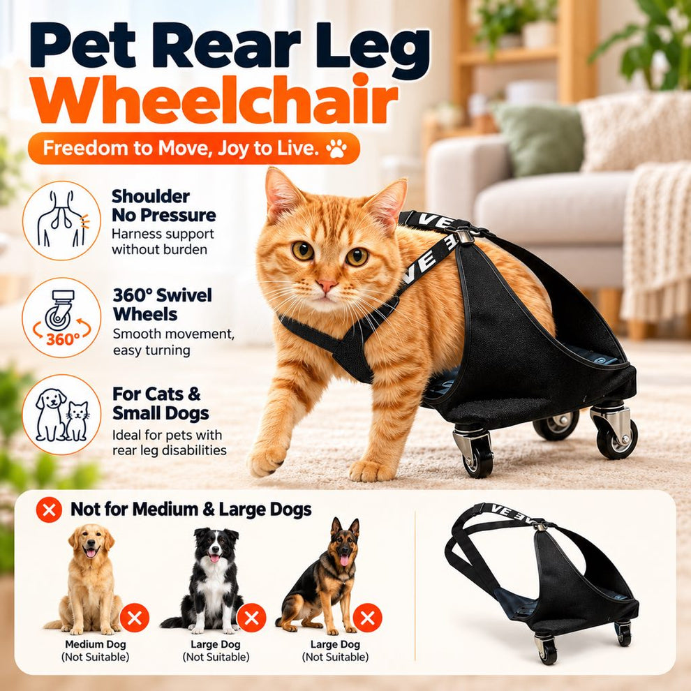 Rear-leg pet wheelchair for cats and small dogs with 360-degree caster wheels