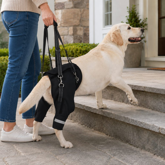 Senior dog rear-leg lift support leash for stairs and outdoor walking