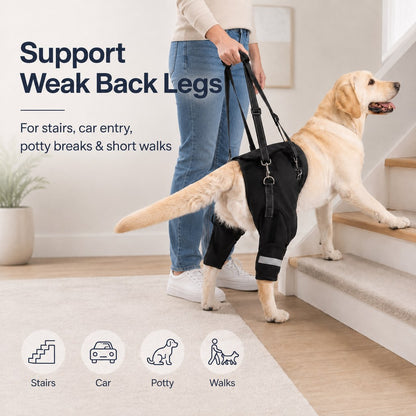 Dog rear-leg support strap detail for mobility assistance