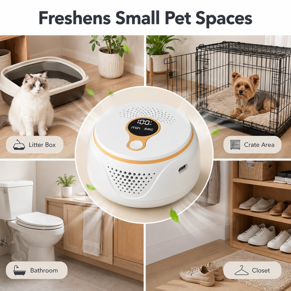 Rechargeable pet odor deodorizer for dog crate and litter box areas