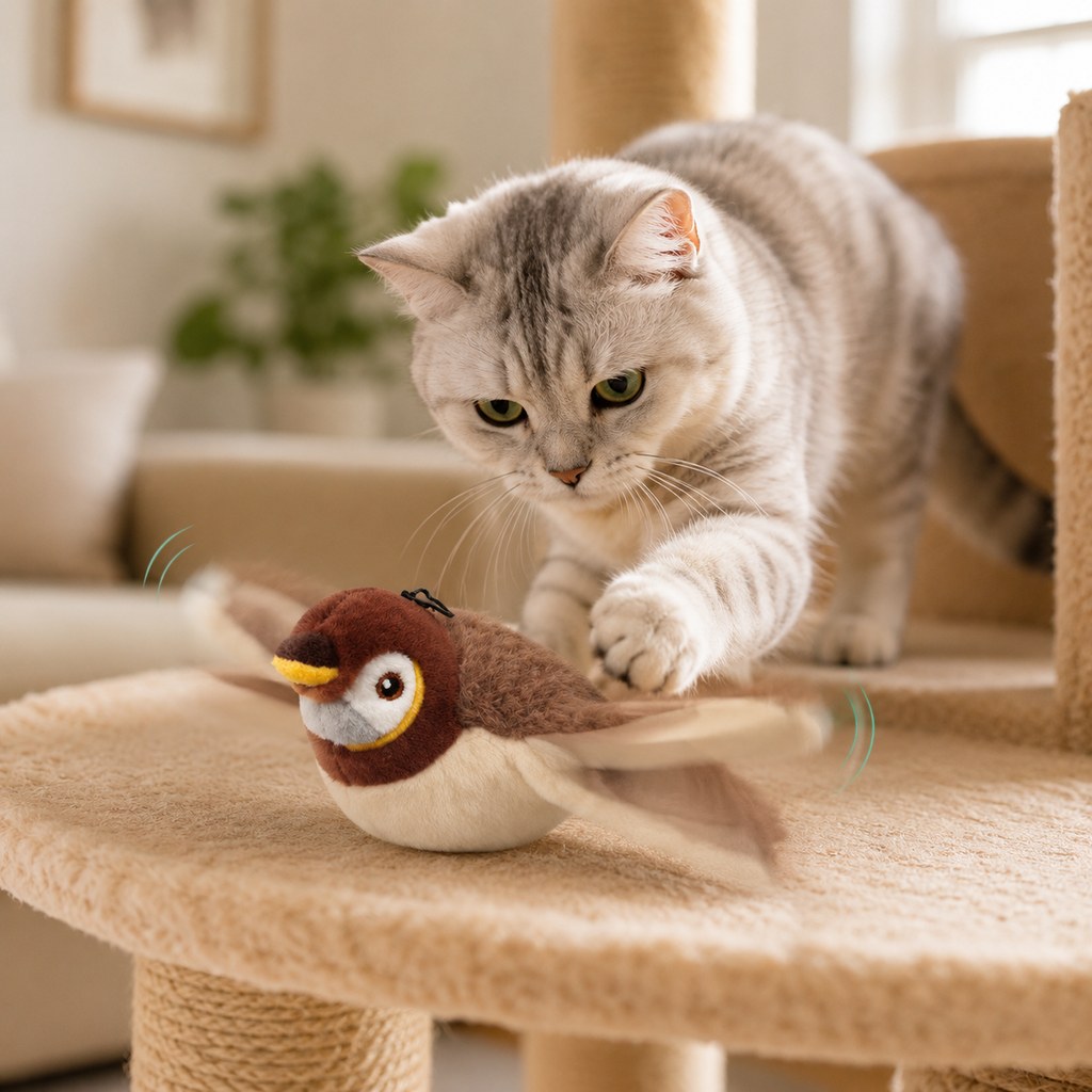 Paws in Awe Rechargeable Interactive Cat Toy - Flapping Bird, Plush Animal & Motion Activated Toys for Indoor Cats image 1