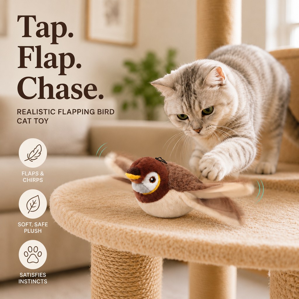 Paws in Awe Rechargeable Interactive Cat Toy - Flapping Bird, Plush Animal & Motion Activated Toys for Indoor Cats image 2