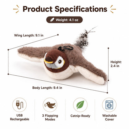 Paws in Awe Rechargeable Flapping Bird Cat Toy for Indoor Cats - Tap-Activated Plush Kicker Toy for Boredom Relief & Hunting Instinct Play image 9