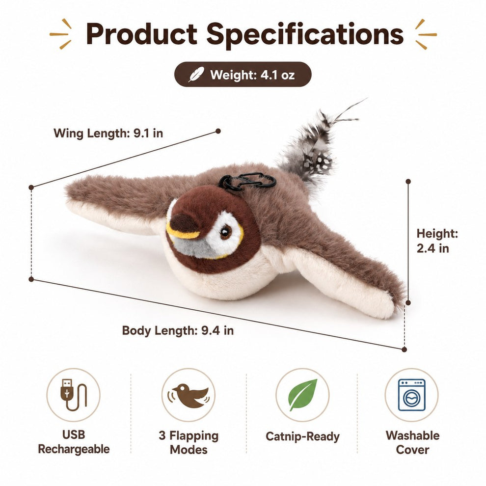 Paws in Awe Rechargeable Interactive Cat Toy - Flapping Bird, Plush Animal & Motion Activated Toys for Indoor Cats image 10