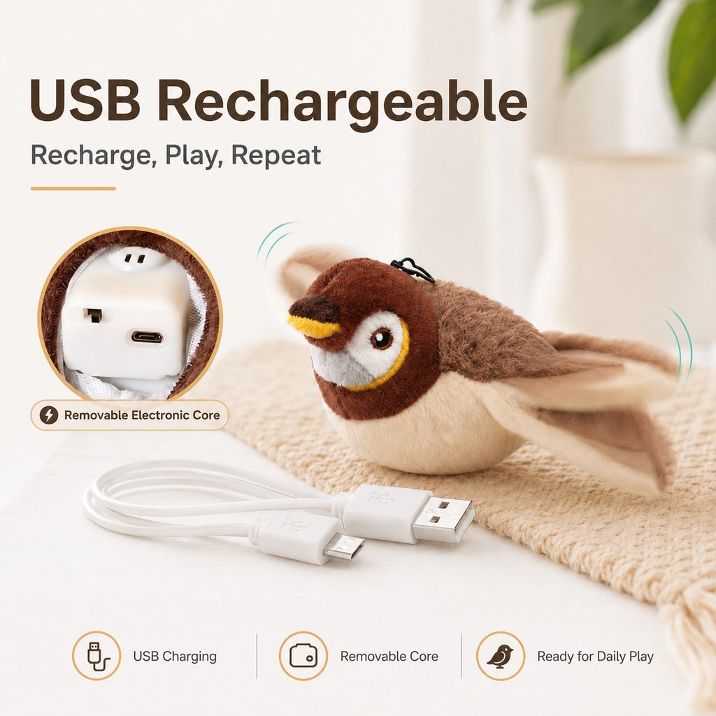 Paws in Awe Rechargeable Interactive Cat Toy - Flapping Bird, Plush Animal & Motion Activated Toys for Indoor Cats image 7