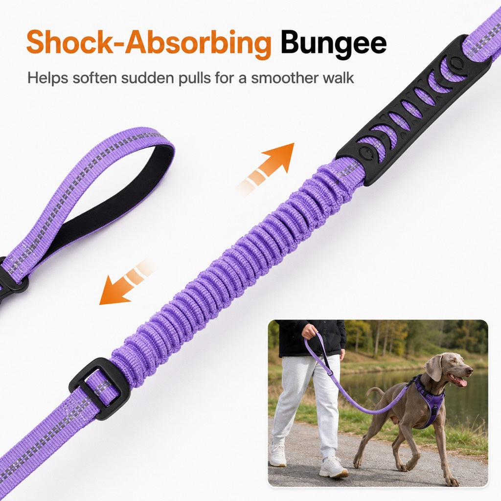 Paws in Awe Reflective Dog Car Seat Belt Leash for Backseat Travel & Daily Walks - Shock-Absorbing Bungee Tether to Help Reduce Pulling & Driver Distraction image 7