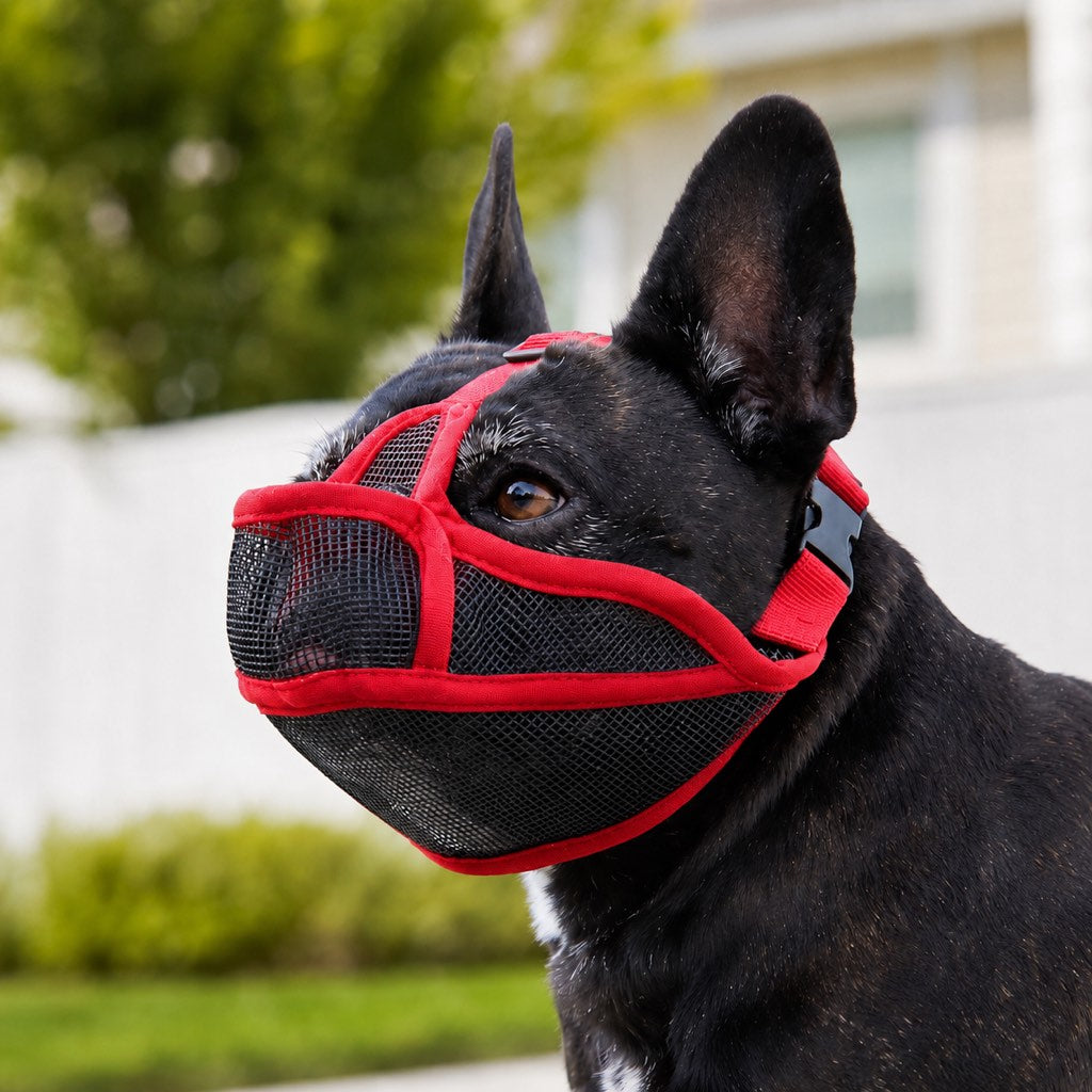 Red French Bulldog breathable mesh muzzle