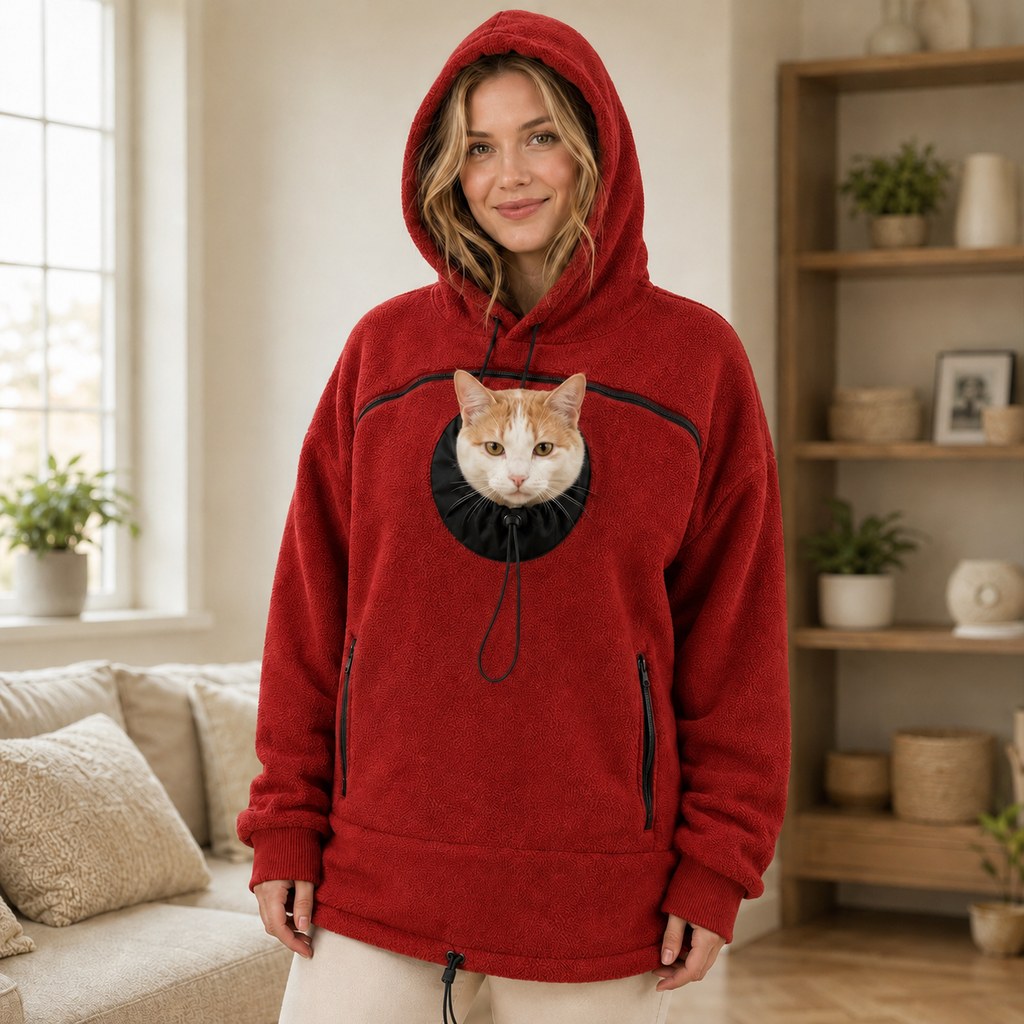 Red hands-free pet carrier hoodie