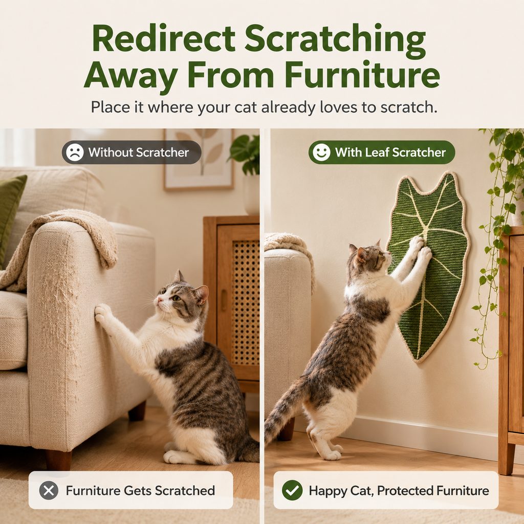 Cat scratching mat helps redirect scratching away from furniture