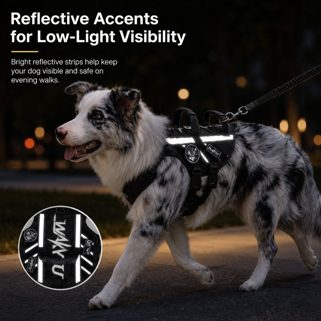 Outdoor dog harness and bungee leash set for walking and hiking