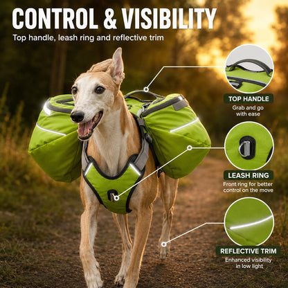 Reflective dog backpack for low-light walks