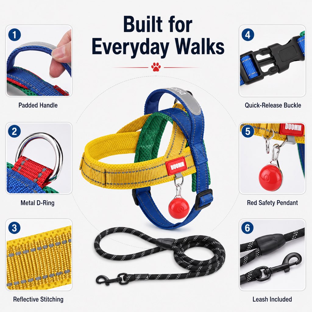 Paws in Awe No-Choke French Bulldog Harness & Leash Set for Daily Walks - Reflective, Easy-Control Fit for Broad-Chest Dogs image 9