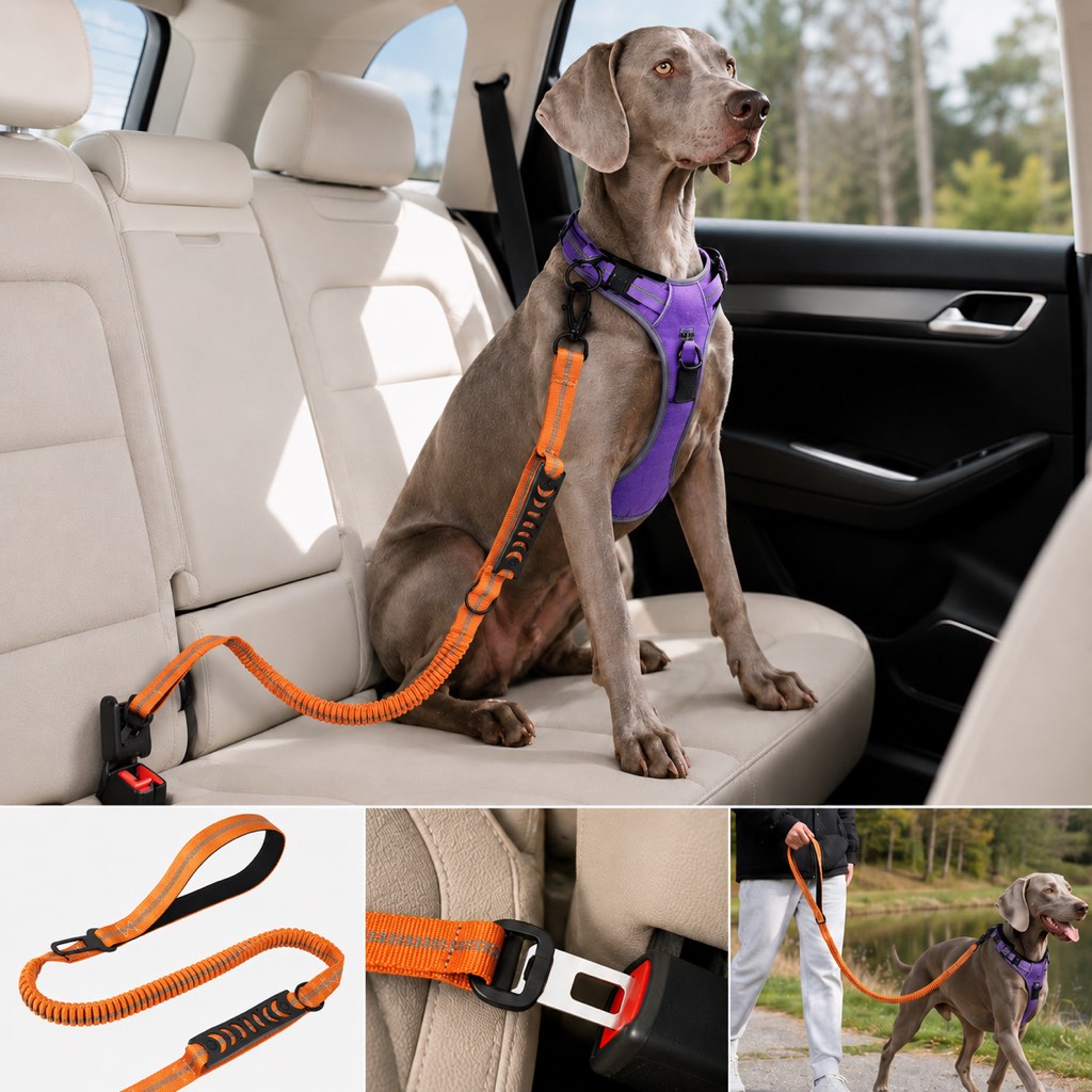 Paws in Awe Reflective Dog Car Seat Belt Leash for Backseat Travel & Daily Walks - Shock-Absorbing Bungee Tether to Help Reduce Pulling & Driver Distraction image 15