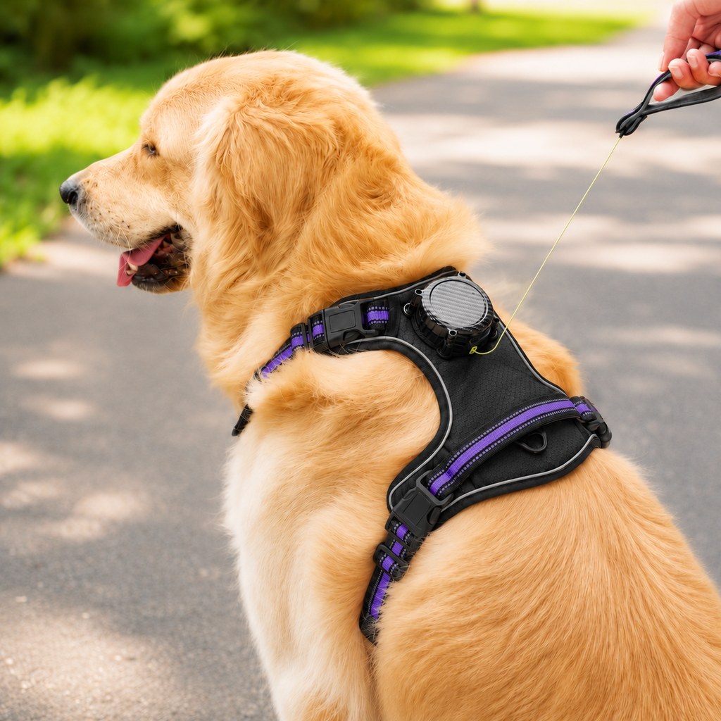 Reflective dog harness with built-in retractable leash update image 1