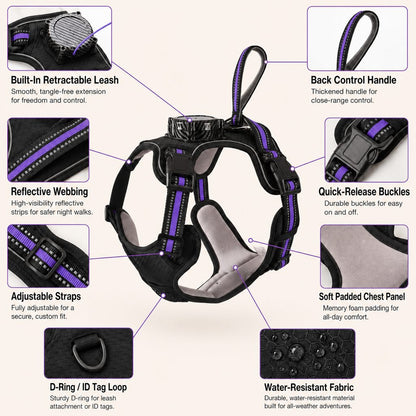 Reflective dog harness with built-in retractable leash update image 11