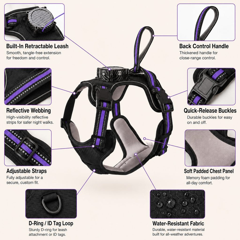 Reflective dog harness with built-in retractable leash update image 11