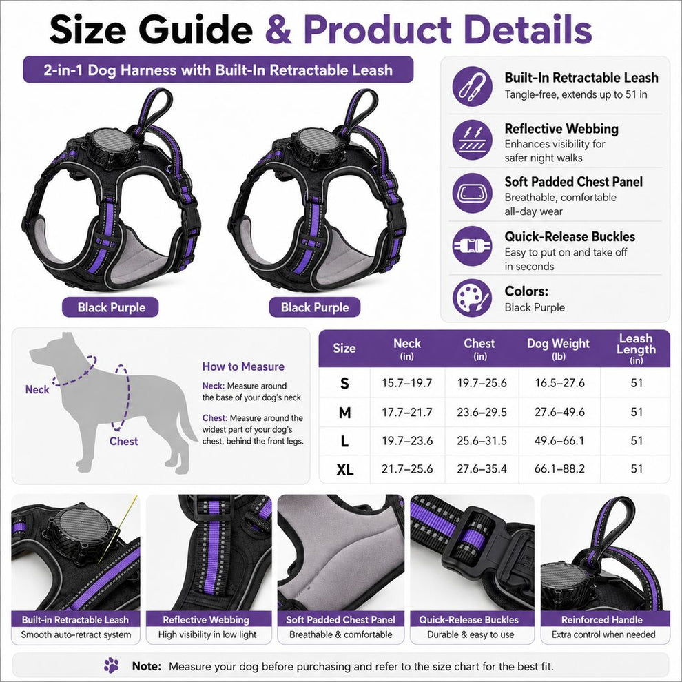 Reflective dog harness with built-in retractable leash update image 12