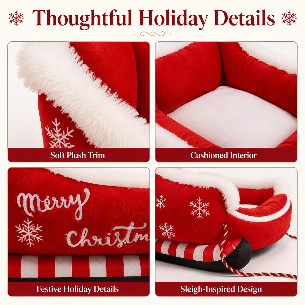 Reindeer Brown Christmas sleigh dog bed