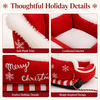 Reindeer Brown Christmas sleigh dog bed