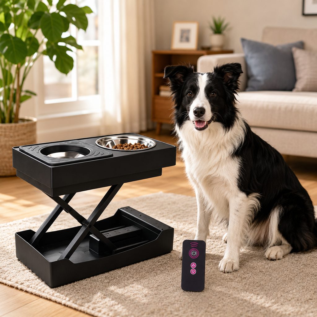 Paws in Awe Remote-Control Adjustable Dog Feeding Station for Home Meals - Helps Reduce Neck Bending, Slow Fast Eating & Keep Floors Cleaner image 1