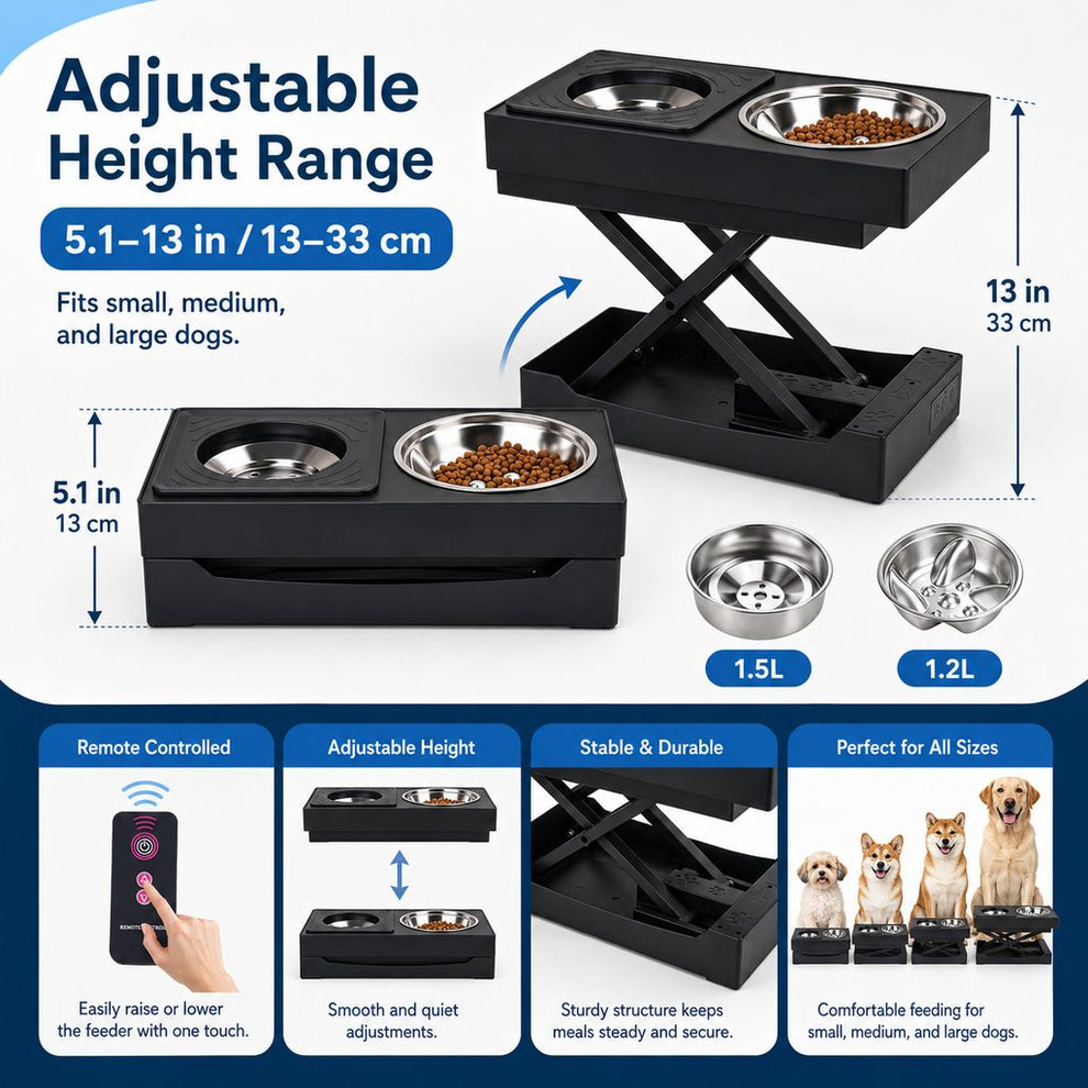 Paws in Awe Remote-Control Adjustable Dog Feeding Station for Home Meals - Helps Reduce Neck Bending, Slow Fast Eating & Keep Floors Cleaner image 6
