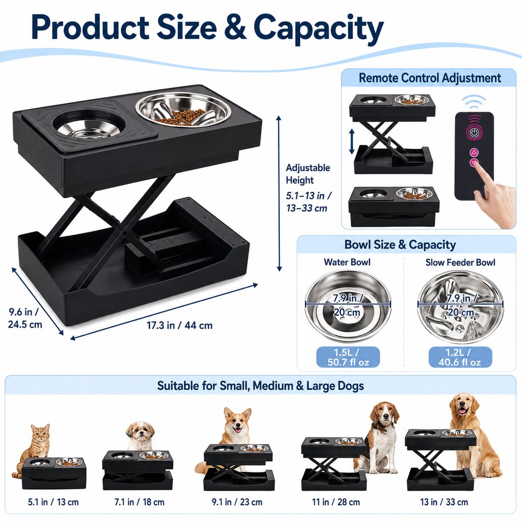 Paws in Awe Remote-Control Adjustable Dog Feeding Station for Home Meals - Helps Reduce Neck Bending, Slow Fast Eating & Keep Floors Cleaner image 5