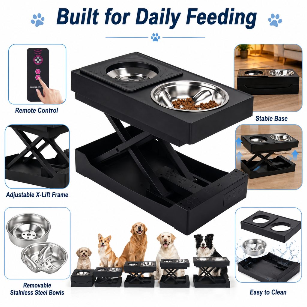 Paws in Awe Remote-Control Adjustable Dog Feeding Station for Home Meals - Helps Reduce Neck Bending, Slow Fast Eating & Keep Floors Cleaner image 9