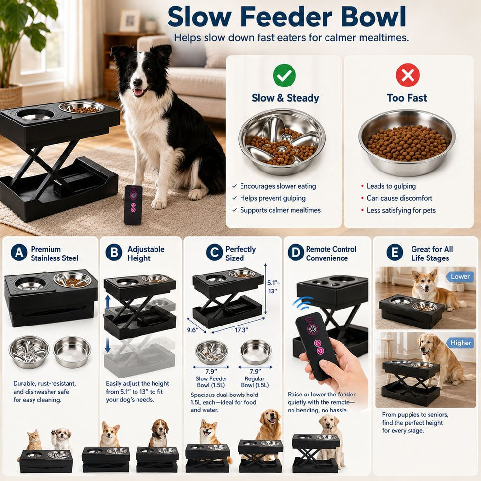 Paws in Awe Remote-Control Adjustable Dog Feeding Station for Home Meals - Helps Reduce Neck Bending, Slow Fast Eating & Keep Floors Cleaner image 8