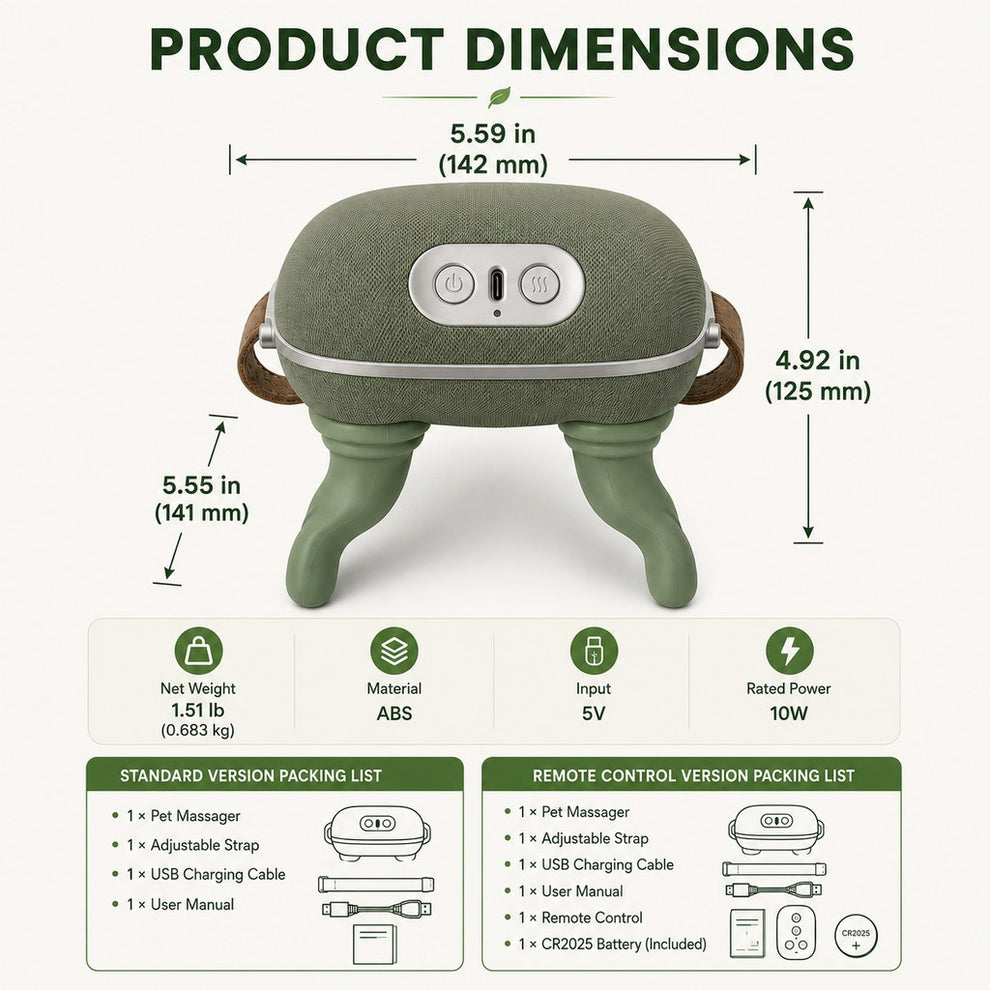 Remote control dog massager dimensions and packing list