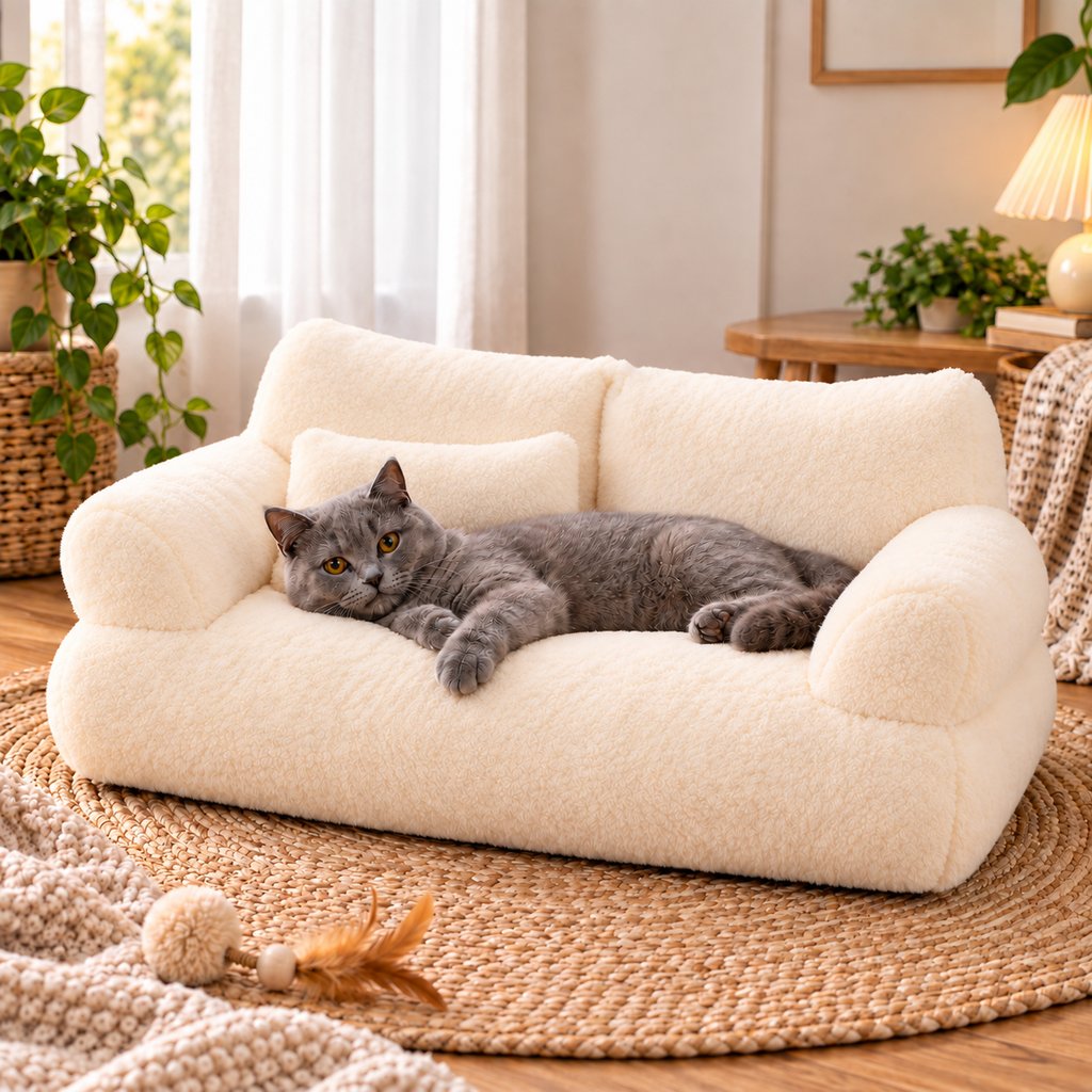 Paws in Awe Removable Plush Pet Sofa Bed for Cats & Small Dogs - Warm Supportive Couch for Indoor Naps & Easy Cleaning image 11