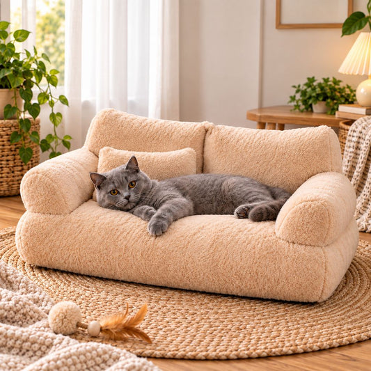 Paws in Awe Removable Plush Pet Sofa Bed for Cats & Small Dogs - Warm Supportive Couch for Indoor Naps & Easy Cleaning image 1