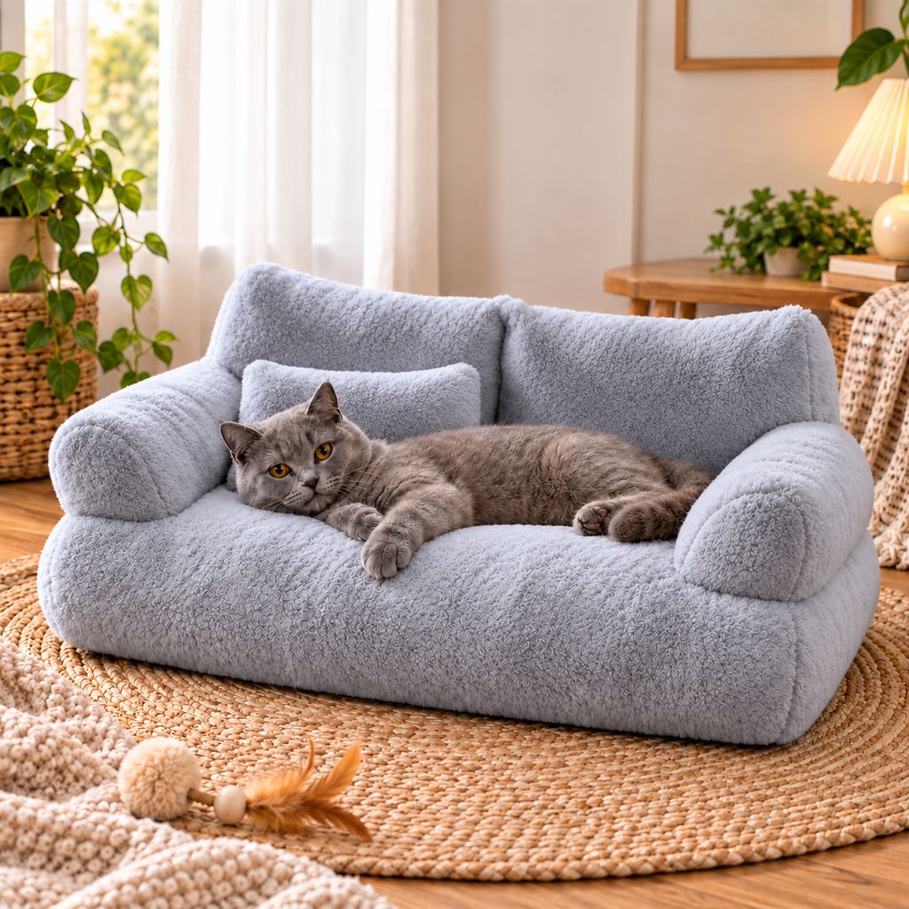 Paws in Awe Removable Plush Pet Sofa Bed for Cats & Small Dogs - Warm Supportive Couch for Indoor Naps & Easy Cleaning image 13
