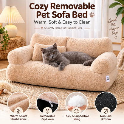 Paws in Awe Removable Plush Pet Sofa Bed for Cats & Small Dogs - Warm Supportive Couch for Indoor Naps & Easy Cleaning image 2